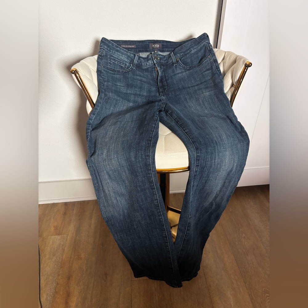 NYDJ Women's Marilyn Straight Dark Blue Jeans (Size 10)